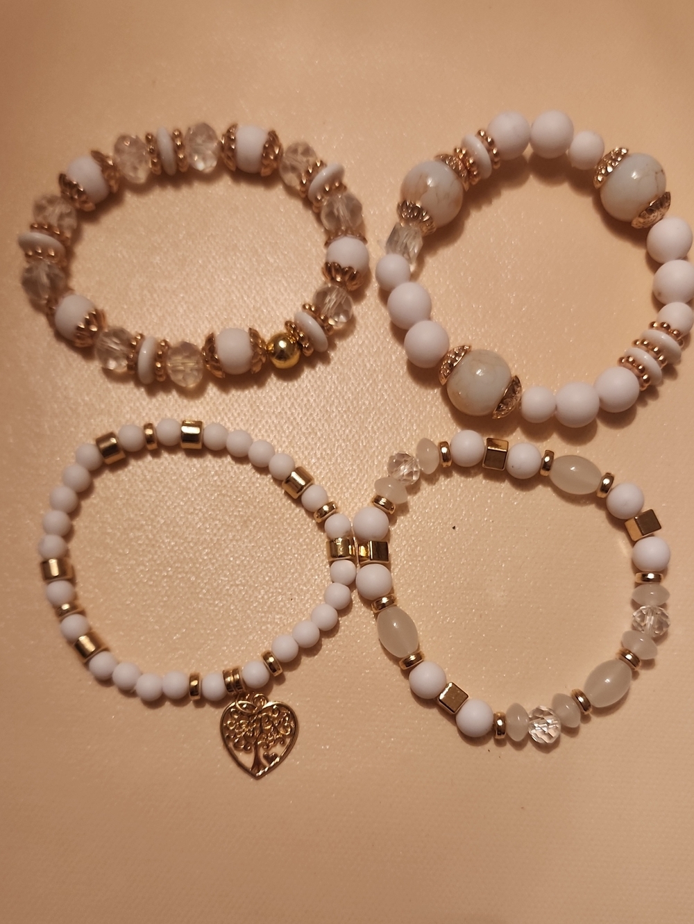 4pcs/Set Heart Charm Beaded Bracelet Valentines, Mom, Mother, Mother's Day, Gift